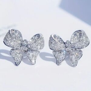 NEW 18k gold plated Silver Plated Pave Crystal Dainty Bow Stud Earrings